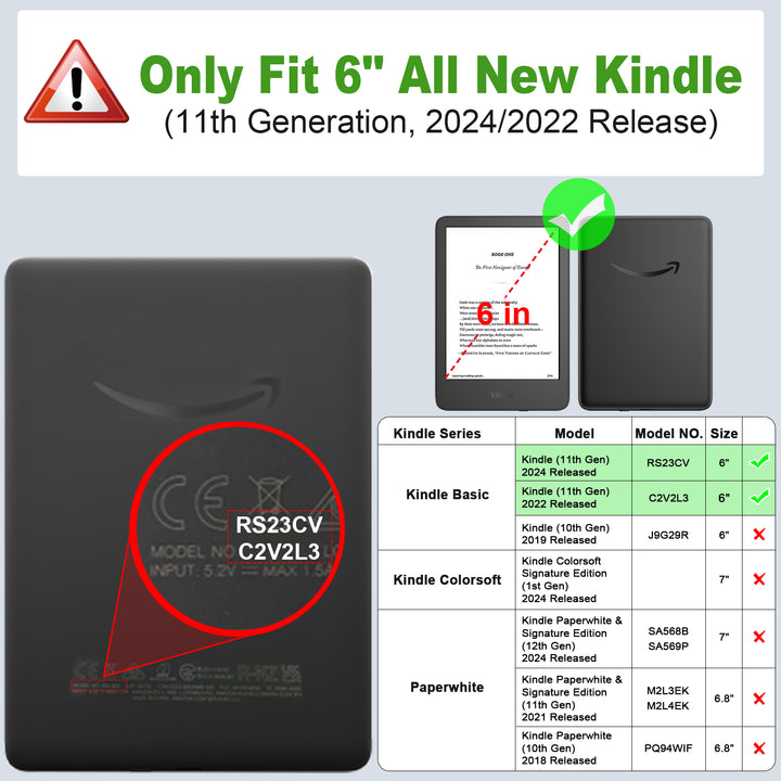 Kindle 11th Gen (2024/2022) 6-Inch Slim Case w/Clear TPU Back