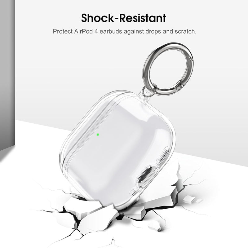 Fintie Clear Case Cover for AirPods 4th Generation w/Keychain Carabiner, Support Wireless Charging