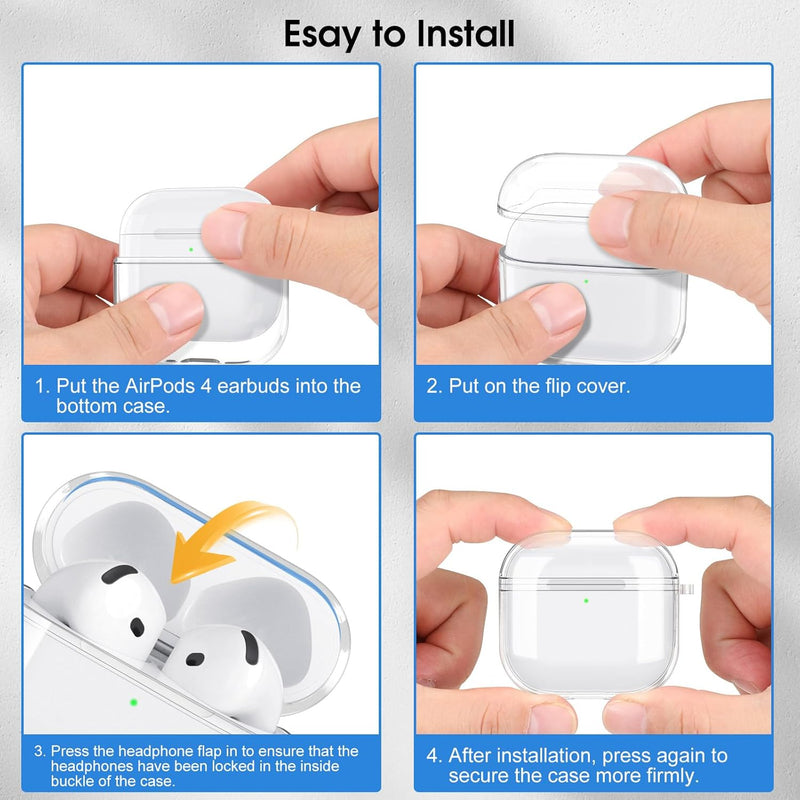 Fintie Clear Case Cover for AirPods 4th Generation w/Keychain Carabiner, Support Wireless Charging