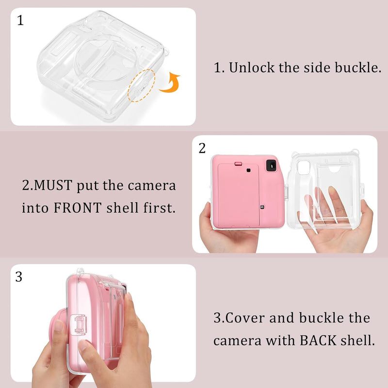 Fujifilm Instax Mini SE Instant Camera Protective Clear Case, HardShell Cover with Upgraded Film Pocket | Fintie