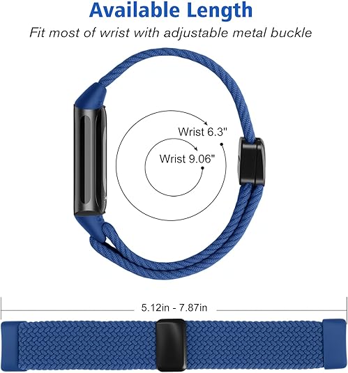 Fitbit Charge 6/5 Soft Woven Nylon Sport Strap, Magnetic Braided Stretchy Band | Fintie