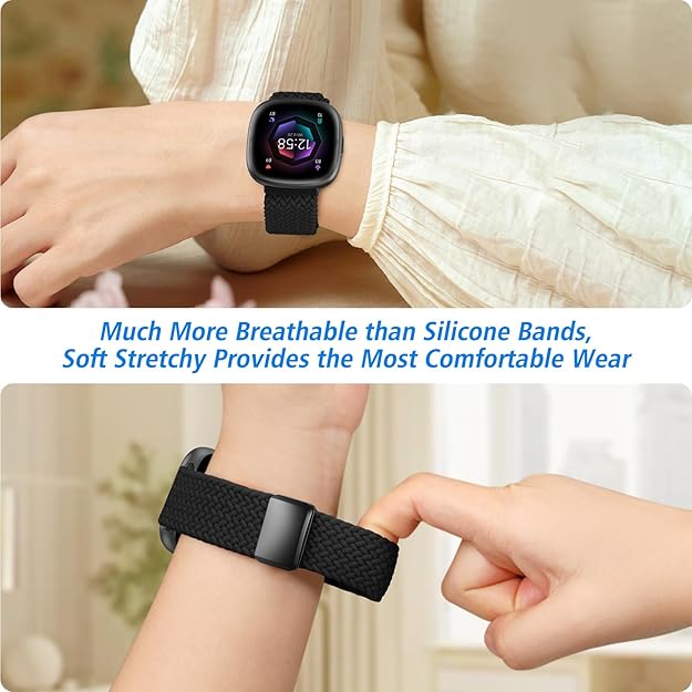 Magnetic Braided Stretchy Band Compatible with Fitbit Versa 4/3, Fibit Sense 2/1 | Fintie