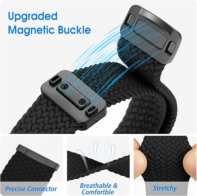 Magnetic Braided Stretchy Band Compatible with Fitbit Versa 4/3, Fibit Sense 2/1 | Fintie