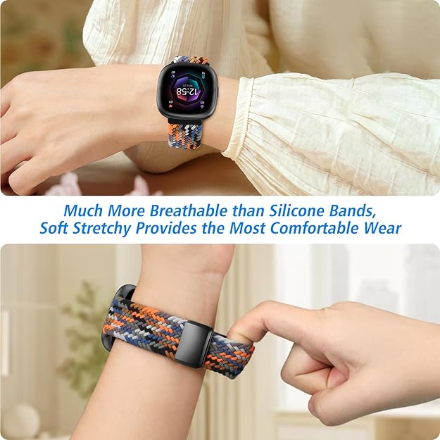 Magnetic Braided Stretchy Band Compatible with Fitbit Versa 4/3, Fibit Sense 2/1 | Fintie