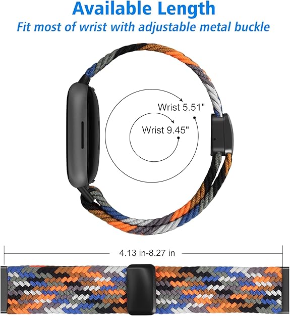 Magnetic Braided Stretchy Band Compatible with Fitbit Versa 4/3, Fibit Sense 2/1 | Fintie
