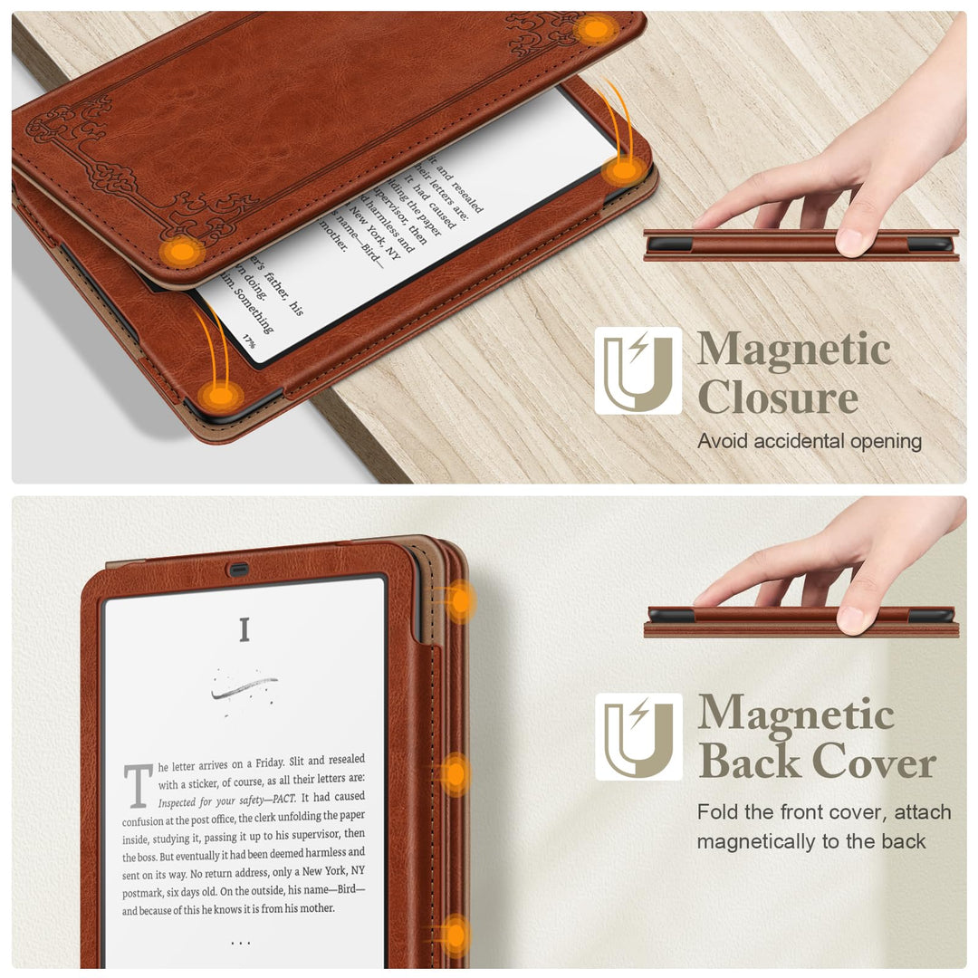 Kwmobile Custodia EReader Compatibile Con Kindle Paperwhite (2024)/Colorsoft Cover - EBook Reader Flip Case - Nero/beige - Ragazza E Libri