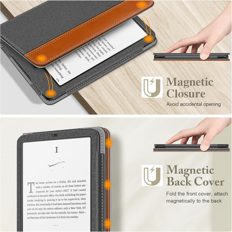 Kindle Paperwhite/Kindle Colorsoft 7" (12th Gen, 2024) Vegan Leather Sleeve Case with Stand and Handstrap | Fintie
