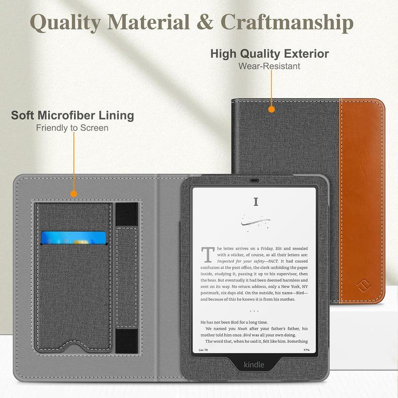 Kindle Paperwhite/Kindle Colorsoft 7" (12th Gen, 2024) Vegan Leather Sleeve Case with Stand and Handstrap | Fintie