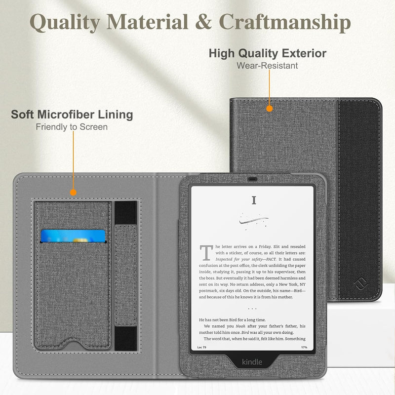 Kindle Paperwhite/Kindle Colorsoft 7" (12th Gen, 2024) Vegan Leather Sleeve Case with Stand and Handstrap | Fintie