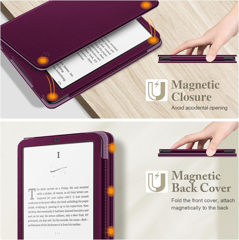 Kindle Paperwhite/Kindle Colorsoft 7" (12th Gen, 2024) Vegan Leather Sleeve Case with Stand and Handstrap | Fintie