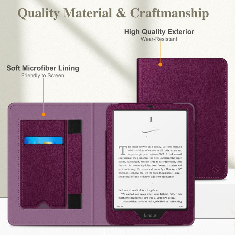Kindle Paperwhite/Kindle Colorsoft 7" (12th Gen, 2024) Vegan Leather Sleeve Case with Stand and Handstrap | Fintie