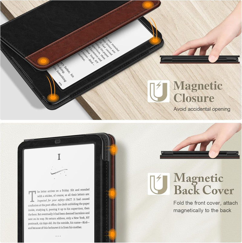 Kindle Paperwhite/Kindle Colorsoft 7" (12th Gen, 2024) Vegan Leather Sleeve Case with Stand and Handstrap | Fintie