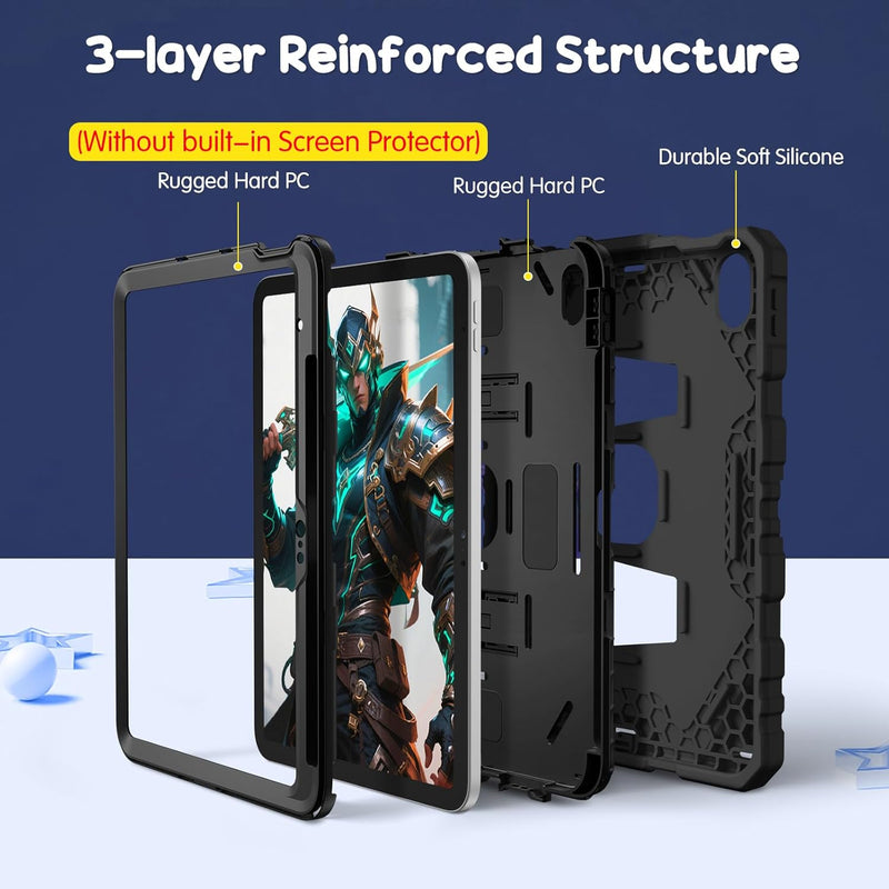 iPad A16 Chip 11-inch 2025/iPad 10th Gen 10.9-inch [3-Layer] Rugged Kid Case with Kickstand | Fintie