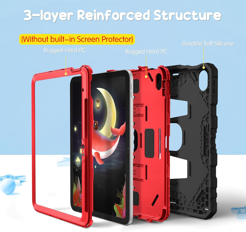 iPad A16 Chip 11-inch 2025/iPad 10th Gen 10.9-inch [3-Layer] Rugged Kid Case with Kickstand | Fintie