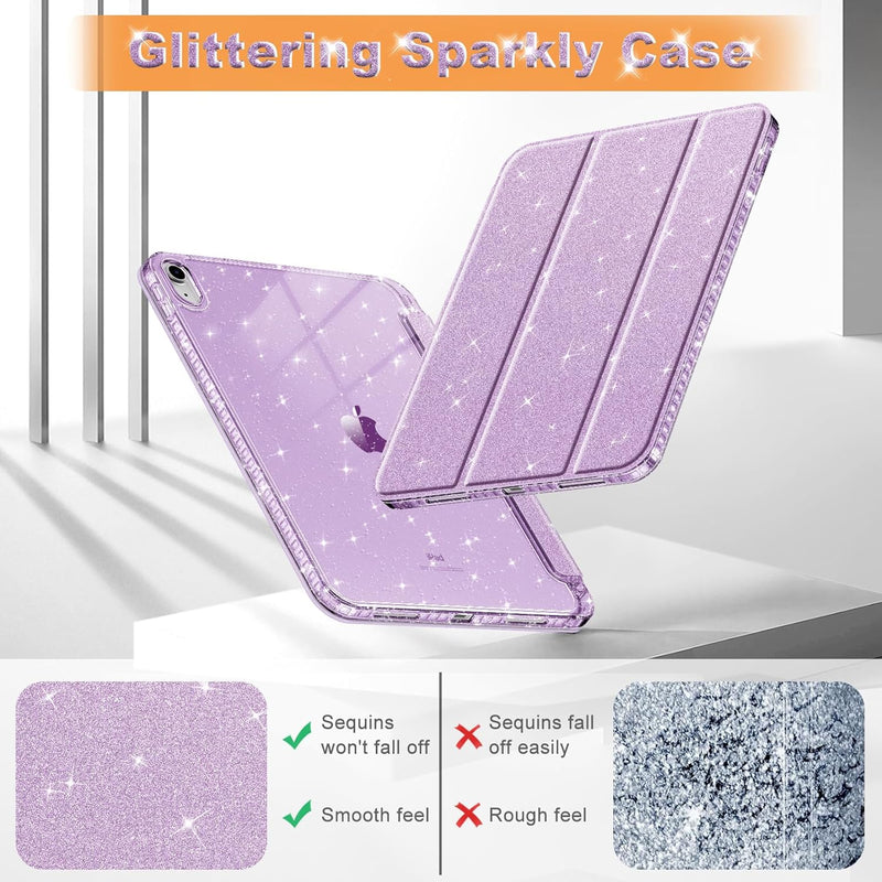 Glittering Slim Case for iPad A16 Chip 11th Gen/iPad 10th Gen w/Clear Back Shell & Pencil Holder | Fintie