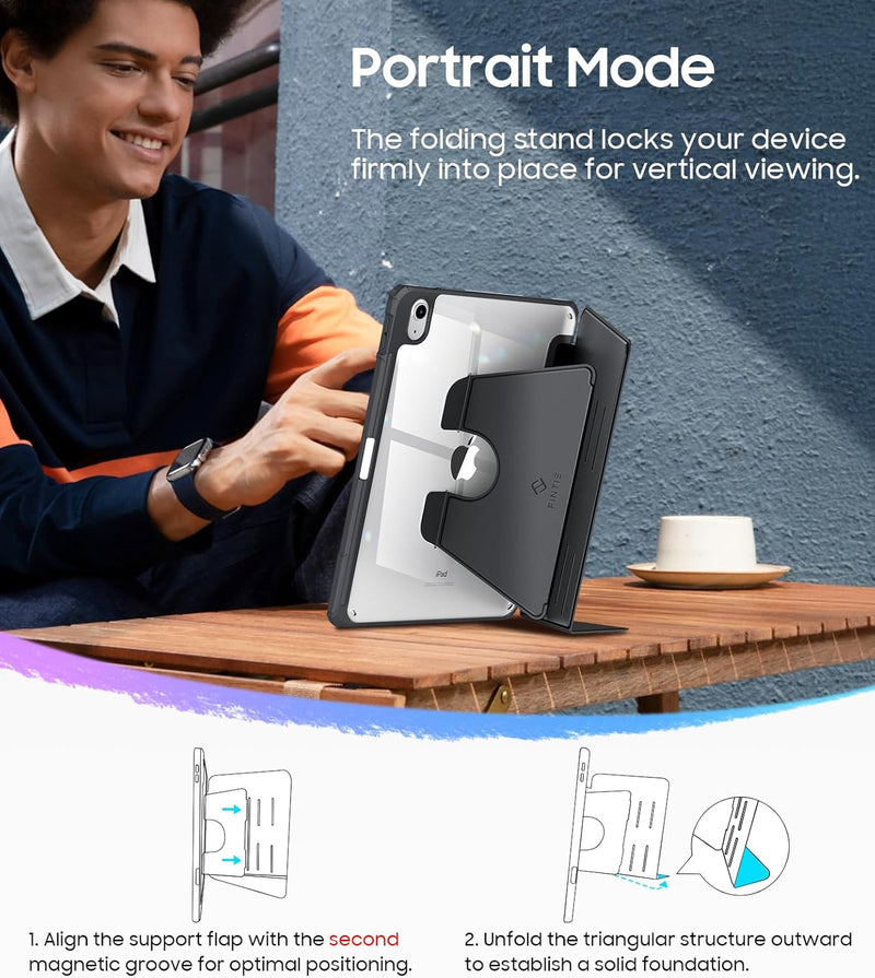 iPad 11th Gen A16/iPad 10th Gen Case w/Multiple Stand Angles & Pencil Holder, Clear Back | Fintie