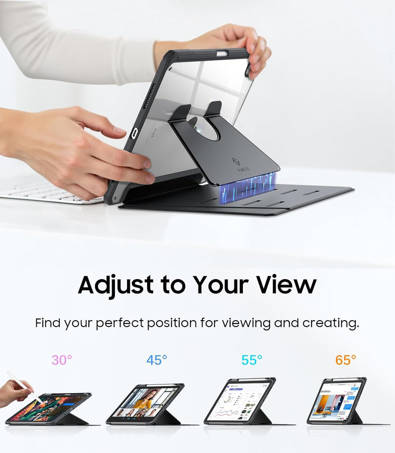 iPad 11th Gen A16/iPad 10th Gen Case w/Multiple Stand Angles & Pencil Holder, Clear Back | Fintie