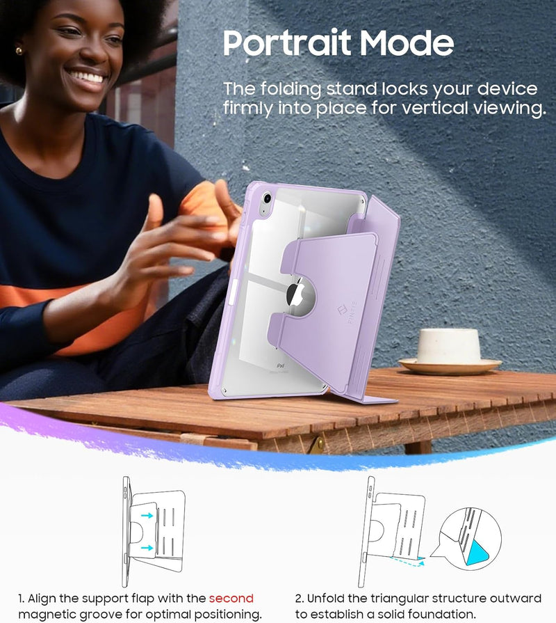 iPad 11th Gen A16/iPad 10th Gen Case w/Multiple Stand Angles & Pencil Holder, Clear Back | Fintie