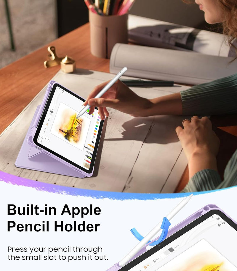 iPad 11th Gen A16/iPad 10th Gen Case w/Multiple Stand Angles & Pencil Holder, Clear Back | Fintie