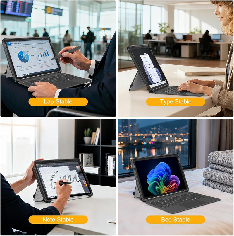 Surface Pro 12" (1st Edition, 2025) Shockproof Folio Case with Clear Back & Kickstand | Fintie