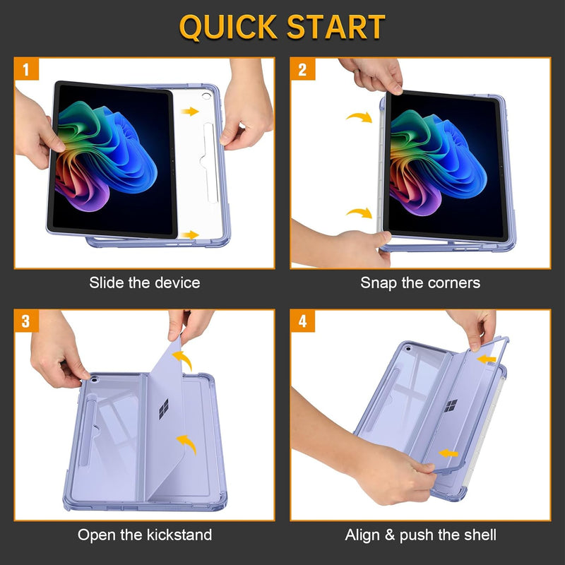 Surface Pro 12" (1st Edition, 2025) Shockproof Folio Case with Clear Back & Kickstand | Fintie