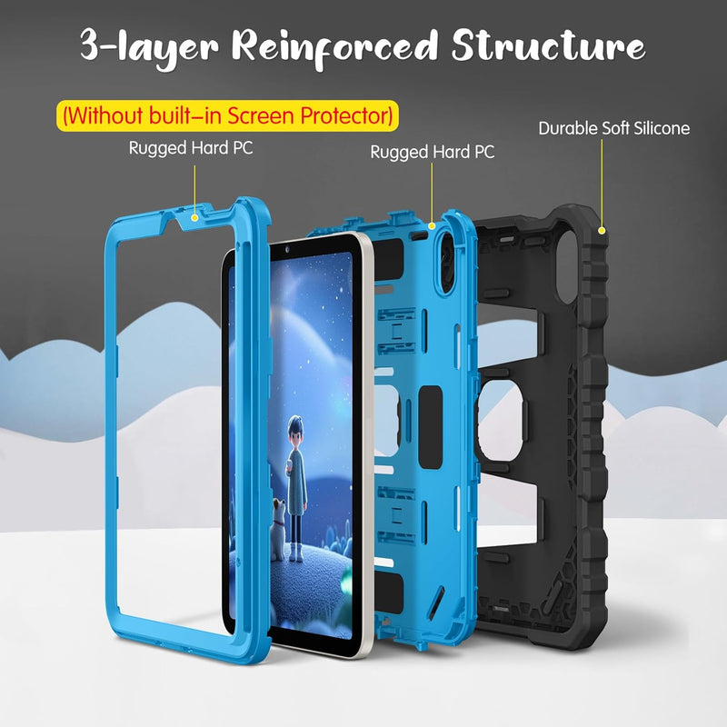iPad Mini 7th Gen (A17 Pro), iPad Mini 6th Gen Rugged Shockproof Case with Kickstand, 3-Layer Protection, Kid-Friendly | Fintie