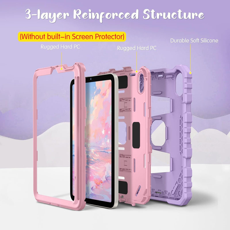 iPad Mini 7th Gen (A17 Pro), iPad Mini 6th Gen Rugged Shockproof Case with Kickstand, 3-Layer Protection, Kid-Friendly | Fintie