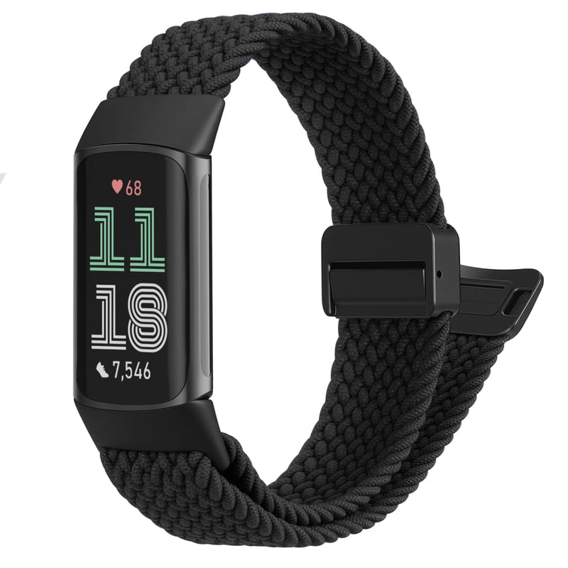 Fitbit Charge 6/5 Soft Woven Nylon Sport Strap, Magnetic Braided Stretchy Band | Fintie