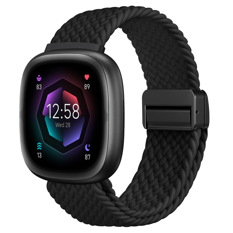 Magnetic Braided Stretchy Band Compatible with Fitbit Versa 4/3, Fibit Sense 2/1 | Fintie
