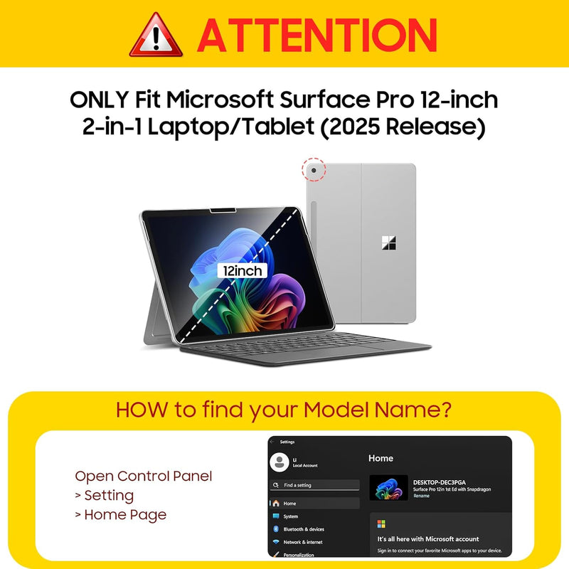 Surface Pro 12" (1st Edition, 2025) Multiple Angle Viewing Portfolio Cover w/Pocket & Stylus Holder | Fintie