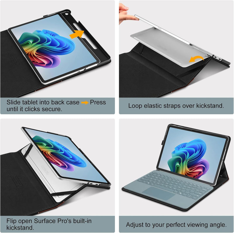 Surface Pro 12" (1st Edition, 2025) Multiple Angle Viewing Portfolio Cover w/Pocket & Stylus Holder | Fintie