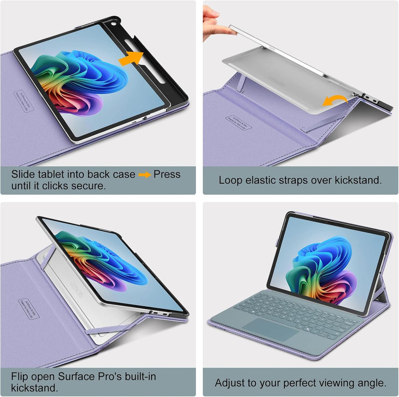 Surface Pro 12" (1st Edition, 2025) Multiple Angle Viewing Portfolio Cover w/Pocket & Stylus Holder | Fintie