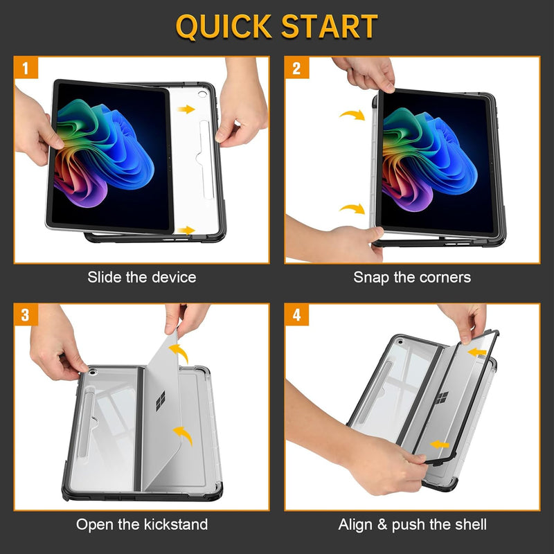 Surface Pro 12" (1st Edition, 2025) Shockproof Folio Case with Clear Back & Kickstand | Fintie