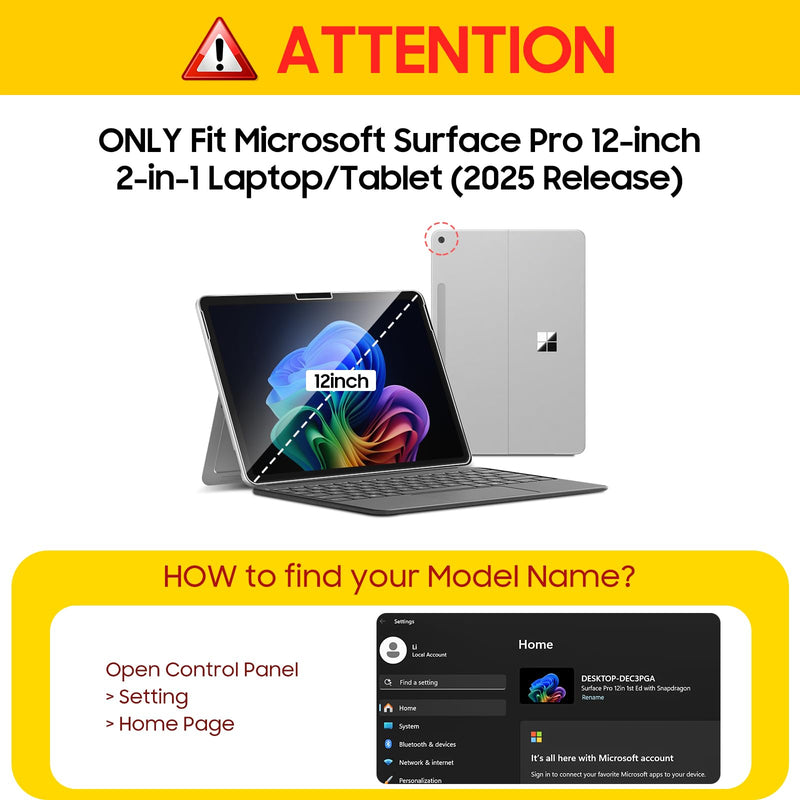 Surface Pro 12" (1st Edition, 2025) Multi-Angle Stand Case with TPU Back Cover & Stylus Holder | Fintie