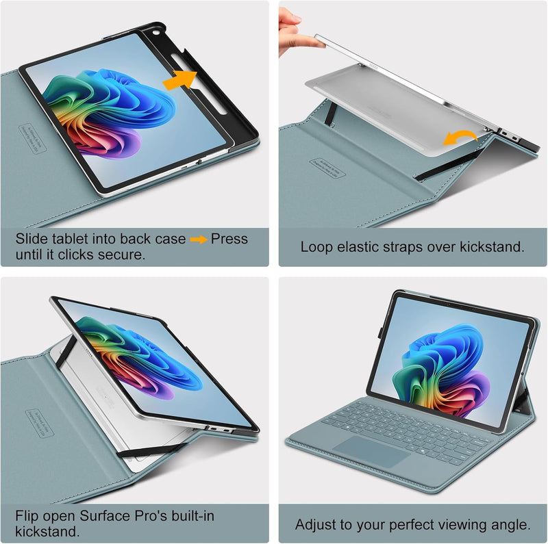 Surface Pro 12" (1st Edition, 2025) Multiple Angle Viewing Portfolio Cover w/Pocket & Stylus Holder | Fintie