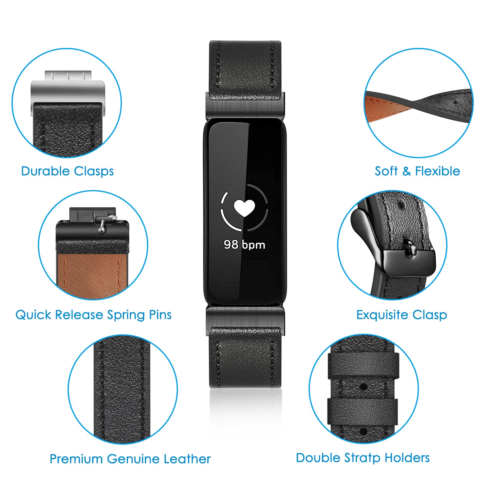 Watch Bands For Fitbit Inspire 2 /Inspire HR /Inspire Genuine Leather Band  Strap