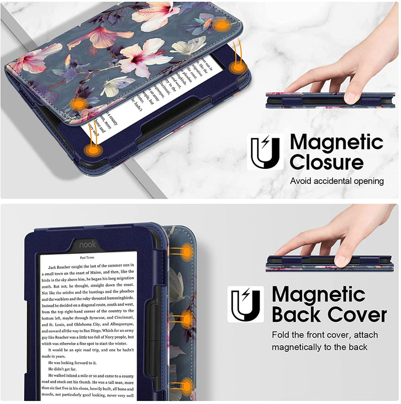 Nook GlowLight 4e/4 Vegan Leather Folio Case w/ Hand Strap | Fintie