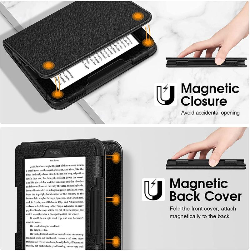 Nook GlowLight 4e/4 Vegan Leather Folio Case w/ Hand Strap | Fintie