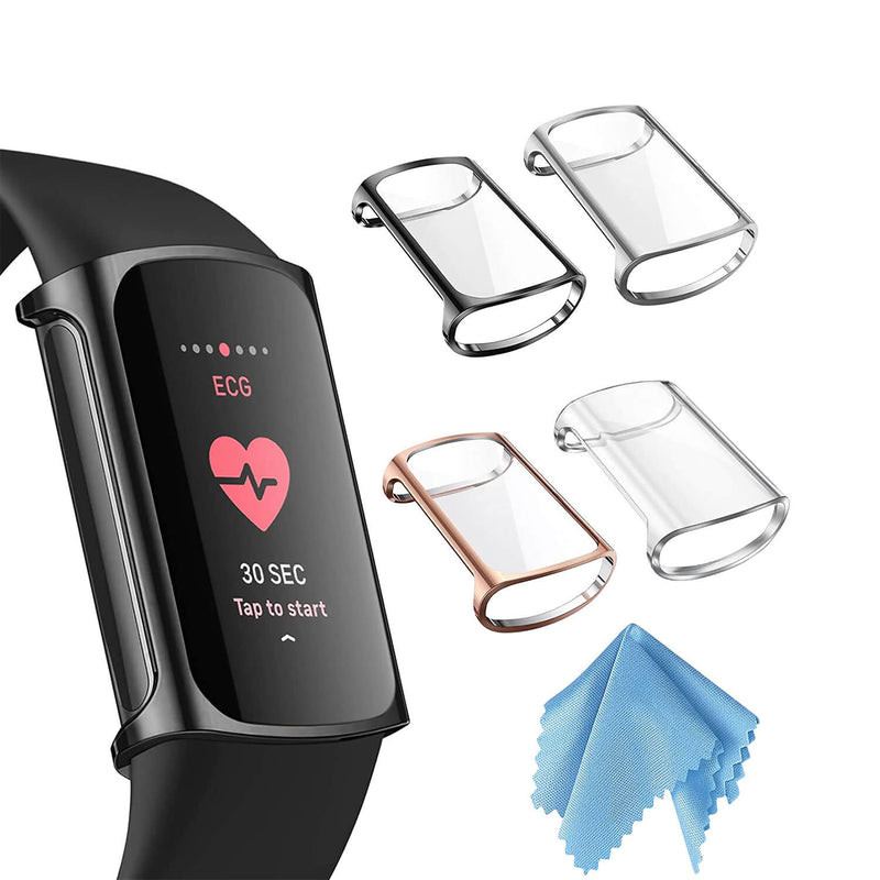 [4-Pack] Fitbit Charge 6/5 Case Full-Around Screen Protector | Fintie