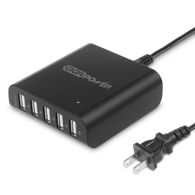 GIGAPOWER 5 Port USB Charger - 40W High Speed Charging Station (Black)