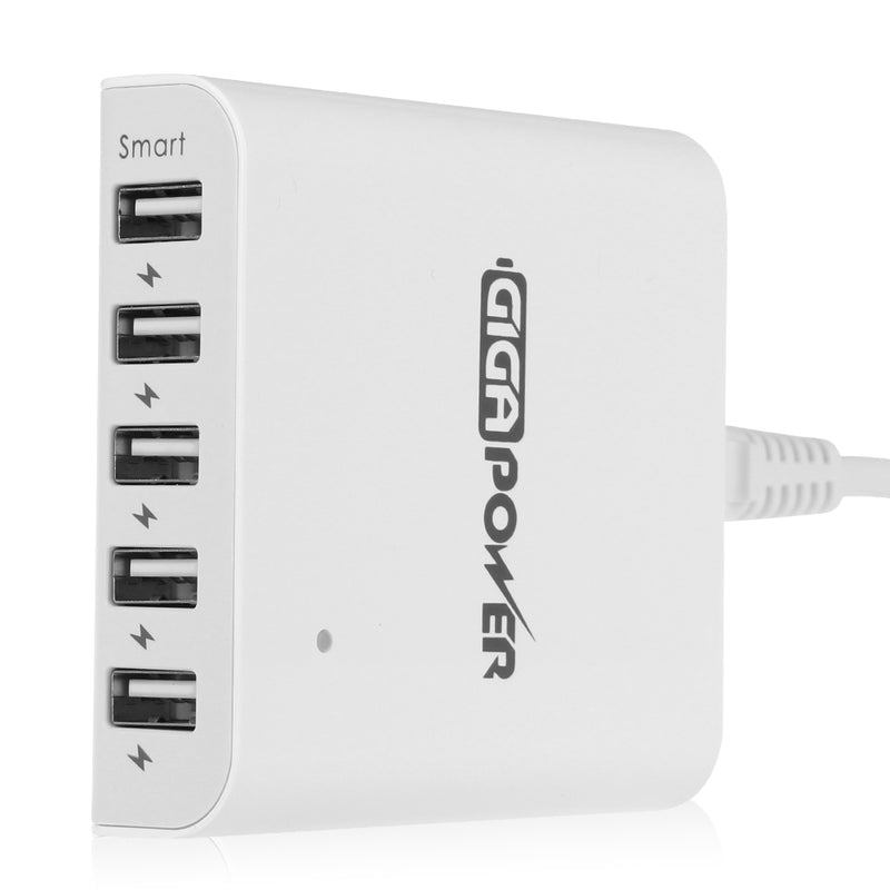 GIGAPOWER 5 Port USB Charger - 40W High Speed Charging Station (White)