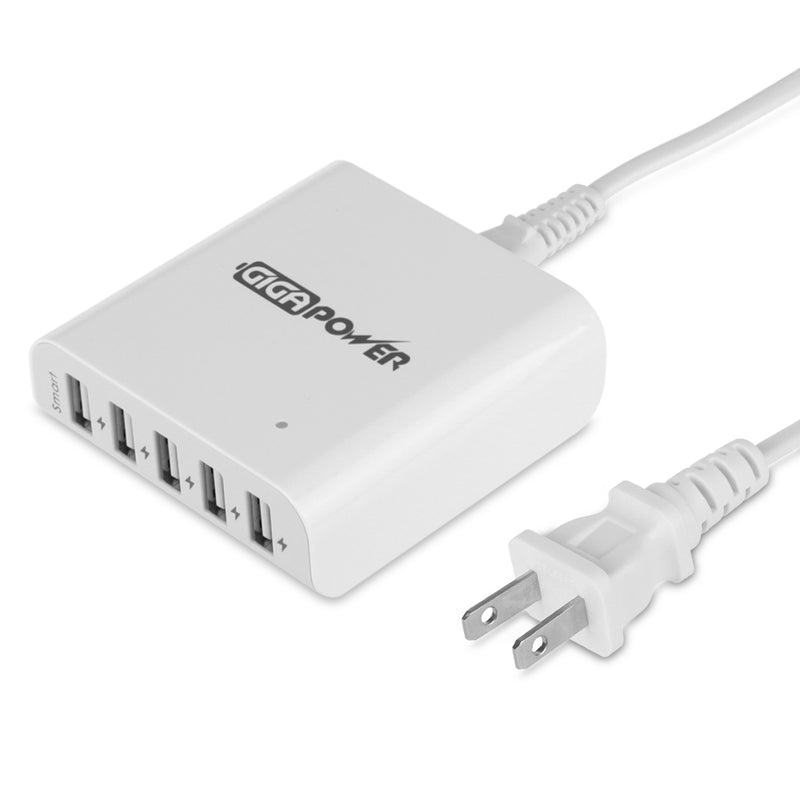 GIGAPOWER 5 Port USB Charger - 40W High Speed Charging Station (White)