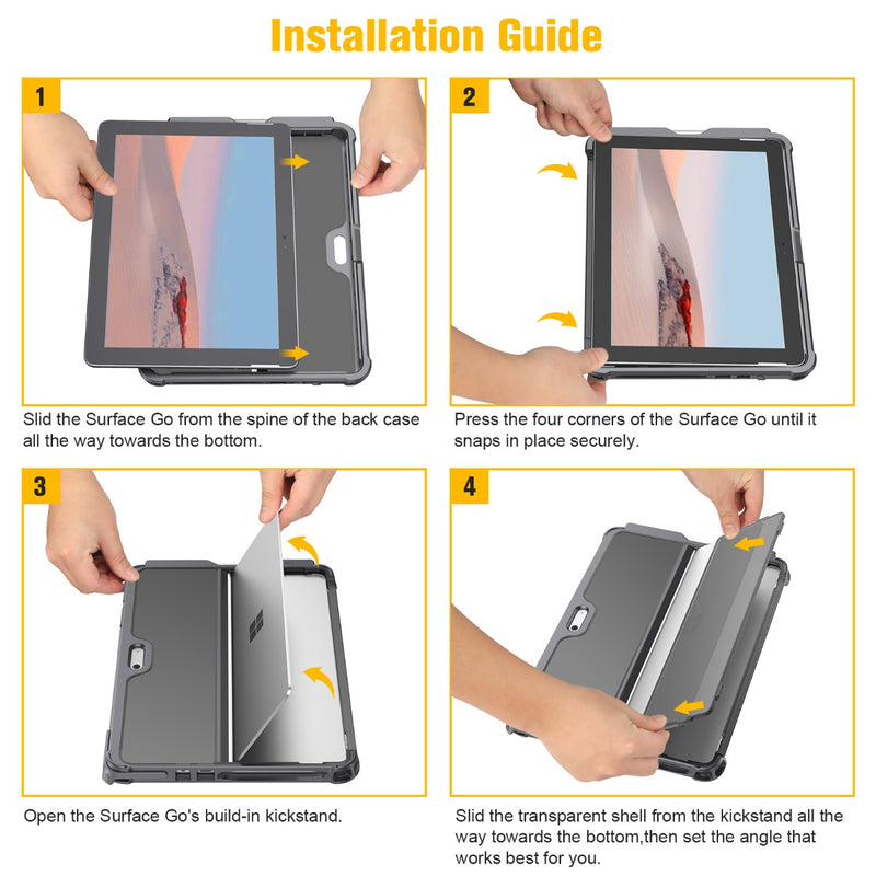 how to put surface go into fintie rugged case