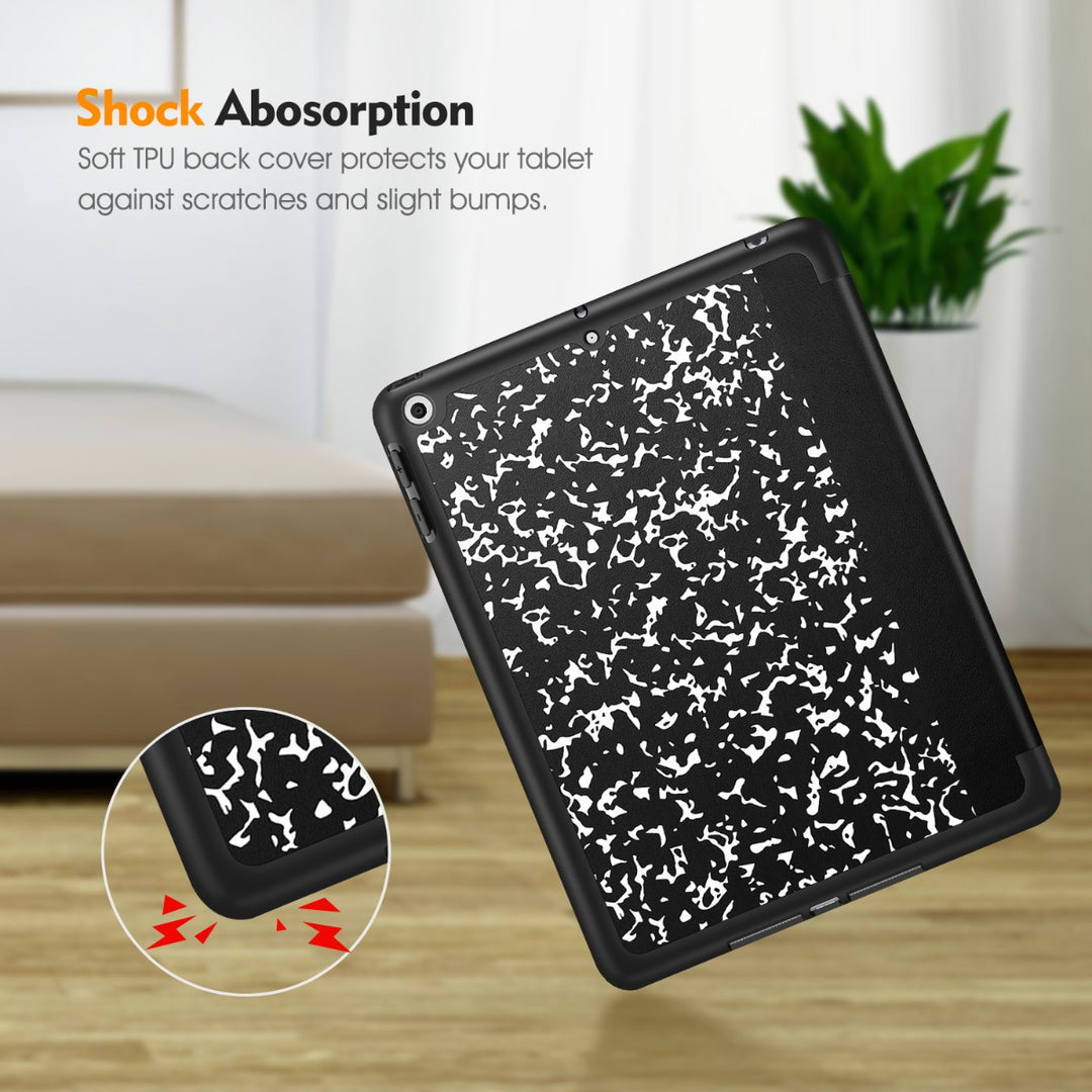 FINTIE Custodia per iPad 10.2 Pollici 9a/8a/7a Generazione (2021 2020 2019) con Portapenne - Antiurto Opaca Trasparente Posteriore Cover con Supporto Multi-angolo, Nero